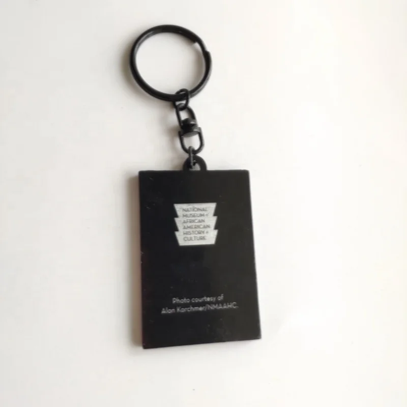 Scenery photo printed rectangle shape black nickel color metal key chain