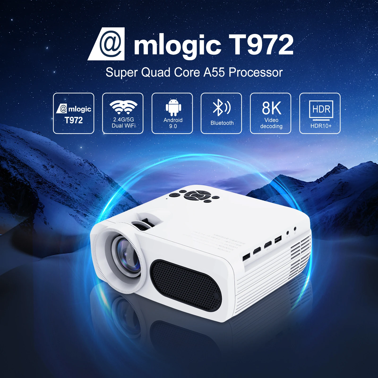 2023 новый проектор M7 300ANS lumens 2 4G + 5G двойной Wi-Fi Поддержка 8K видео Amlogic T972 Android 9 0 2GB