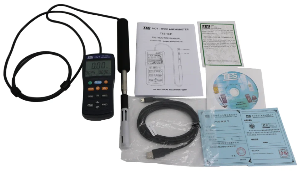 TES-1341 проволочный Анемометр TES1341 (USB интерфейс для подключения к