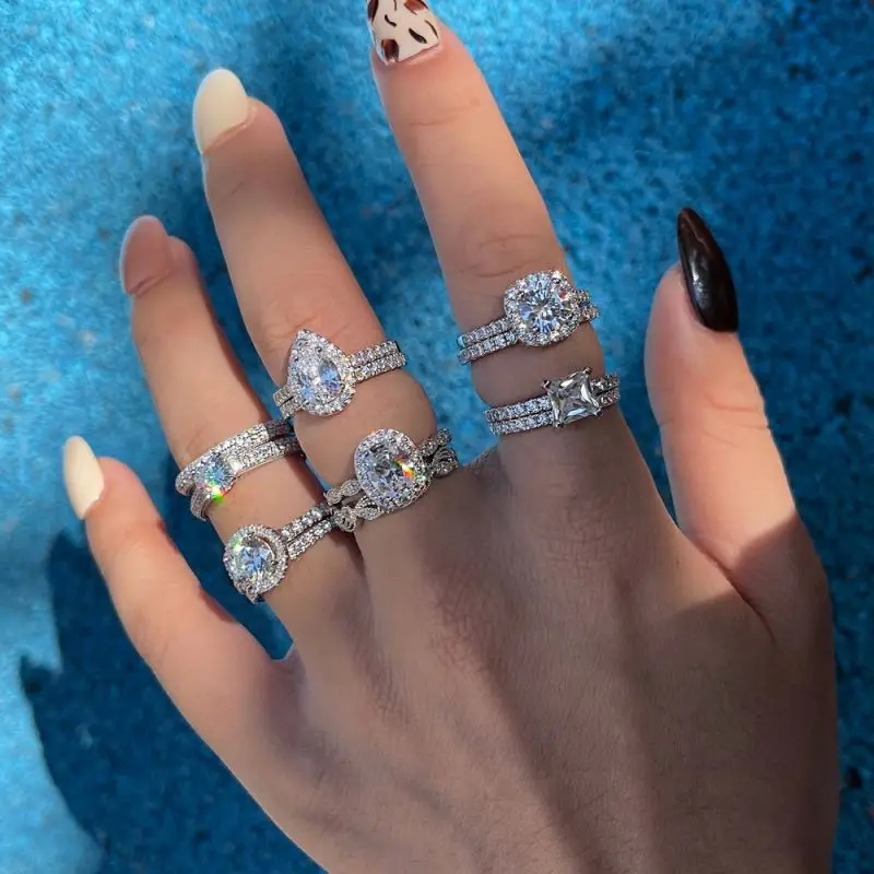 FFT Cheap buy 18K white gold diamond 3-layer square luxury rings jewelry women natural diamond ring 18k