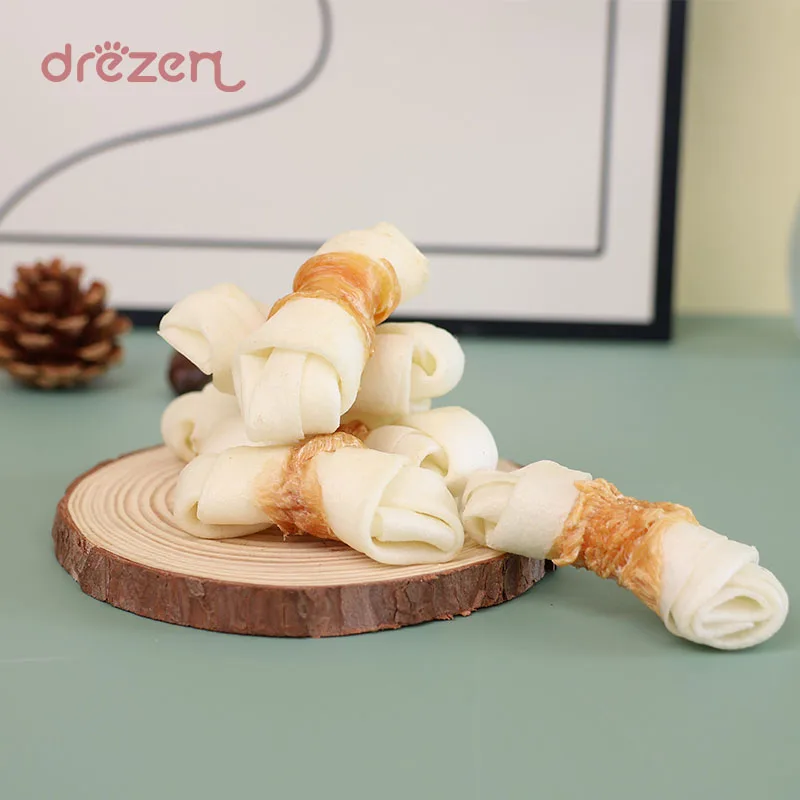 Drezen Organic Rawhide Dog Snacks High in Protein Nutritious Chews for All Ages Chicken-Flavored Beef Treats Food Safe Rawhide