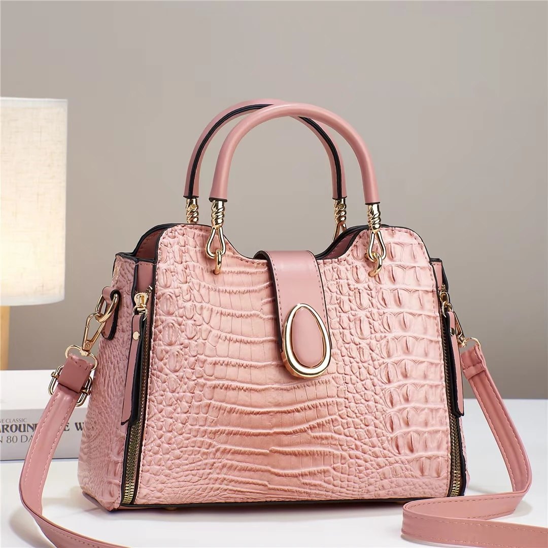 Custom Casual Crocodile Pattern Top-handle Leather Shoulder Bag Women Large Capacity Messenger Bag Ladies Handbag Women