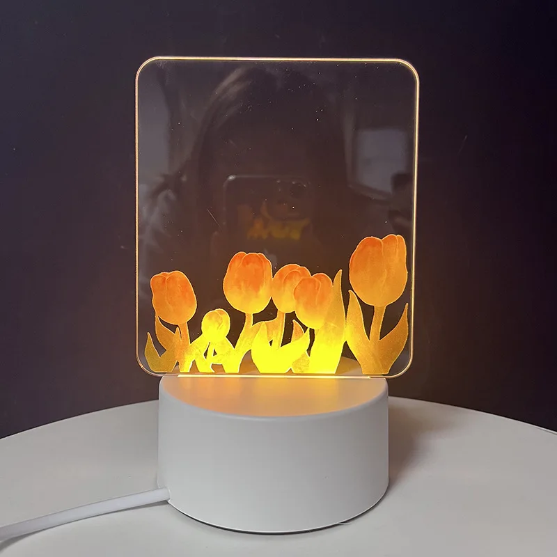Colorful printing 3D creative kids light customize animals warm white wooden base acrylic led night light with usb charge