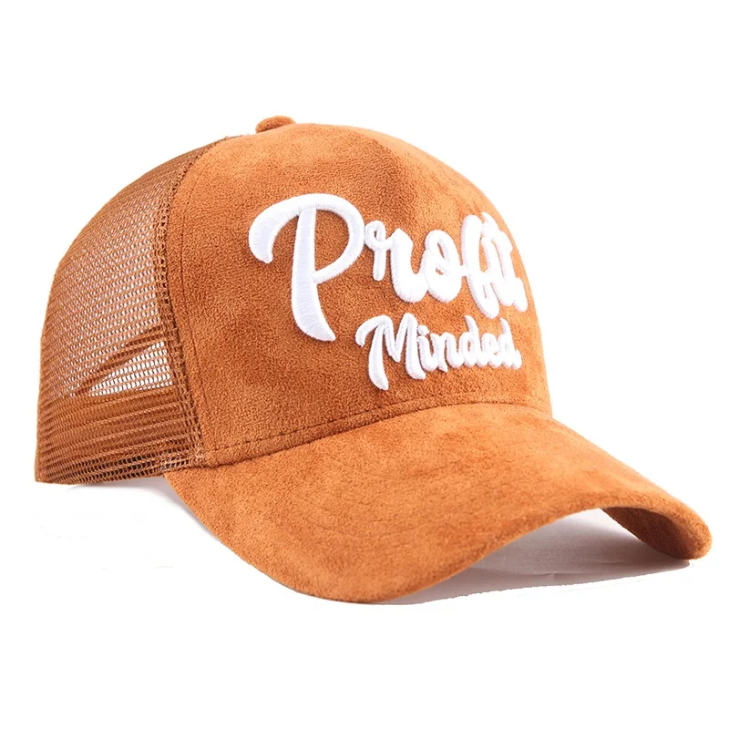 BSCI Factory High Quality 5 Panel 3D Embroidery Suede Mesh Caps Hats Custom Suede Trucker Hat