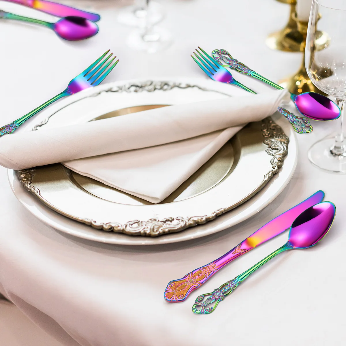 Hot Selling Royal Cutlery Set Stainless Steel Golden Flatware Set Gold Cutlery Set for Wedding