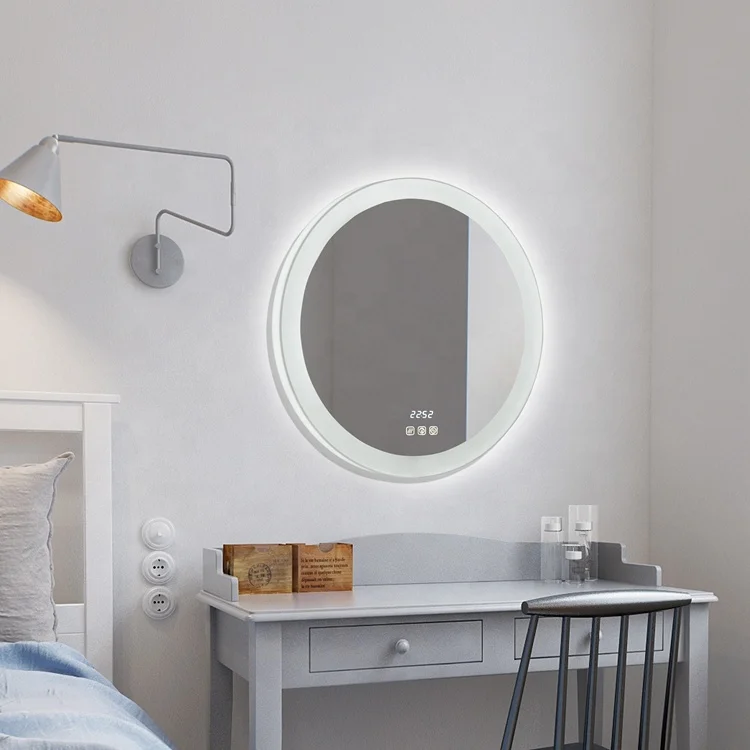 Round Wall Mounted Color Change Bedroom Waterproof Bathroom Led Mirror Smart With Time Display