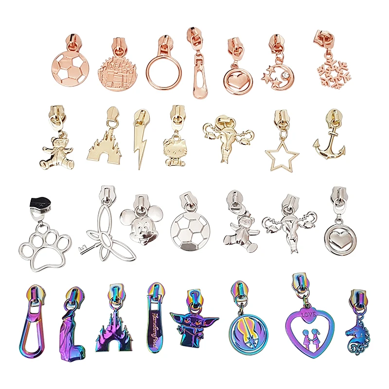 Rainbow #5 slider head brand designer handbags zipper puller logos zinc alloy embossed zip sliders for purse