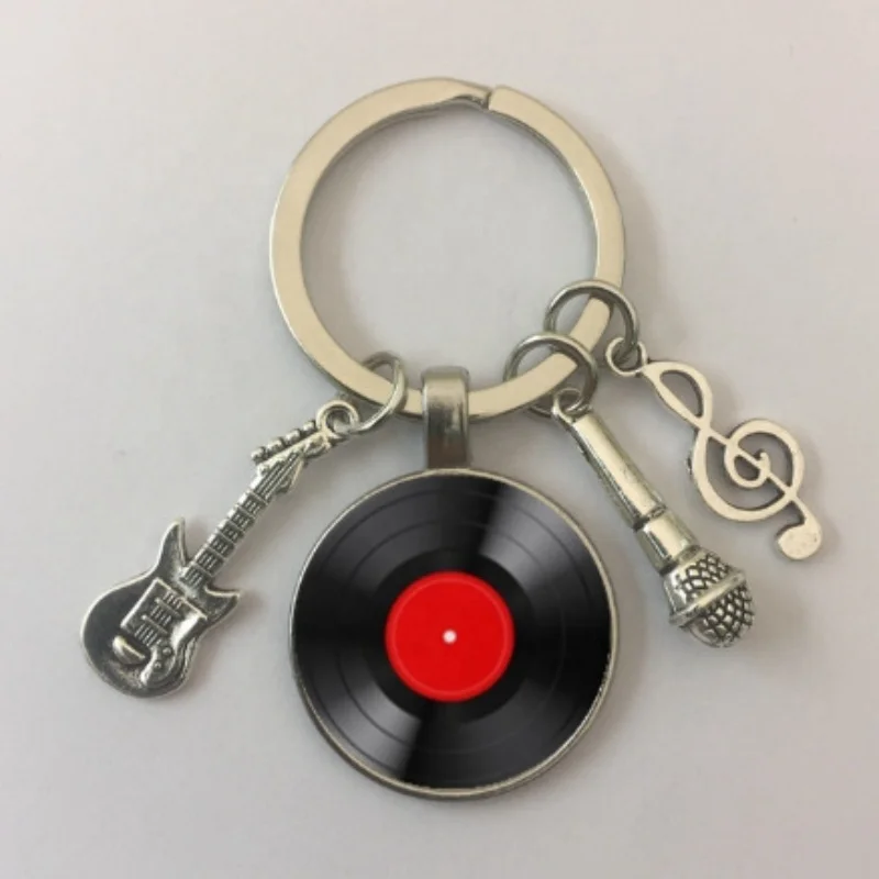 Simple classic style vinyl record retro phonograph record dome glass keychain music couple gift