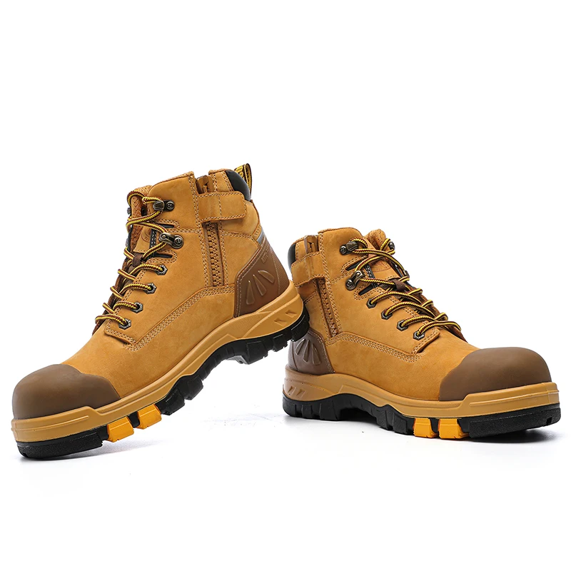 Rockrooster High-end Nubuck Leather Safety Working Shoes Boots with Zipper S1 Antistatic, Reflective Strip & Anti-Fatigue insole