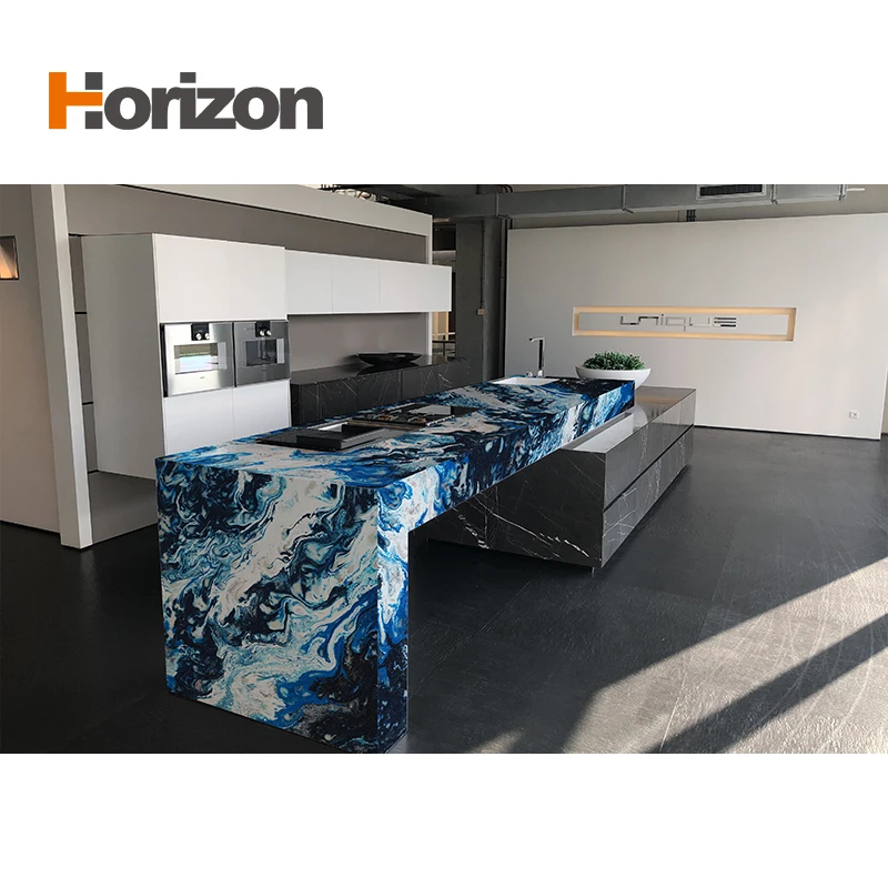 3200x1600 Jade Calacatta Blue Polished Surface Bookmarked Artificial Quartz Marble Stone Countertop Slabs