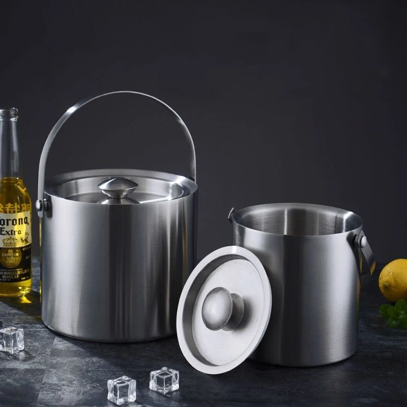 Wholesale Custom Capacity 1.3L Double Wall Metal Mini Stainless Steel Beer Wine Cooler Drinking Ice Buckets With Lid And Handle