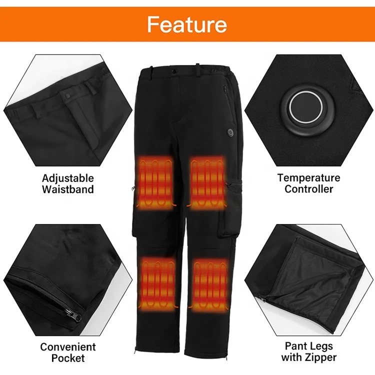 Reflective Padded Winter Knitted Fabric Heated Pants 7.4V Motorcycle Heated Pant shopify Unisex Battery Heated Pants