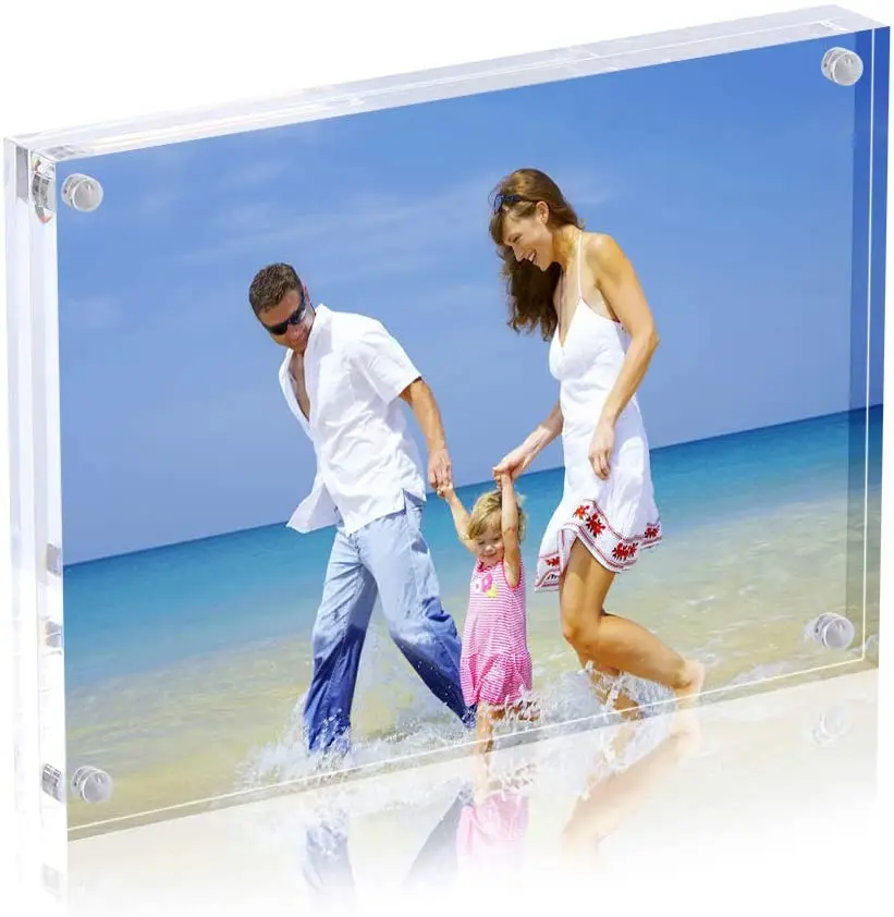 Acrylic Photo Frame 5x7 inches, Free Standing Desktop Double Sided Magnetic Picture Display, 10 + 10MM Thickness