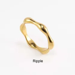 Wholesale Wave Square Good Quality Daily Wearing PVD 18K Gold Plated Hammered Pentagon 316 Stainless Steel Ring Women
