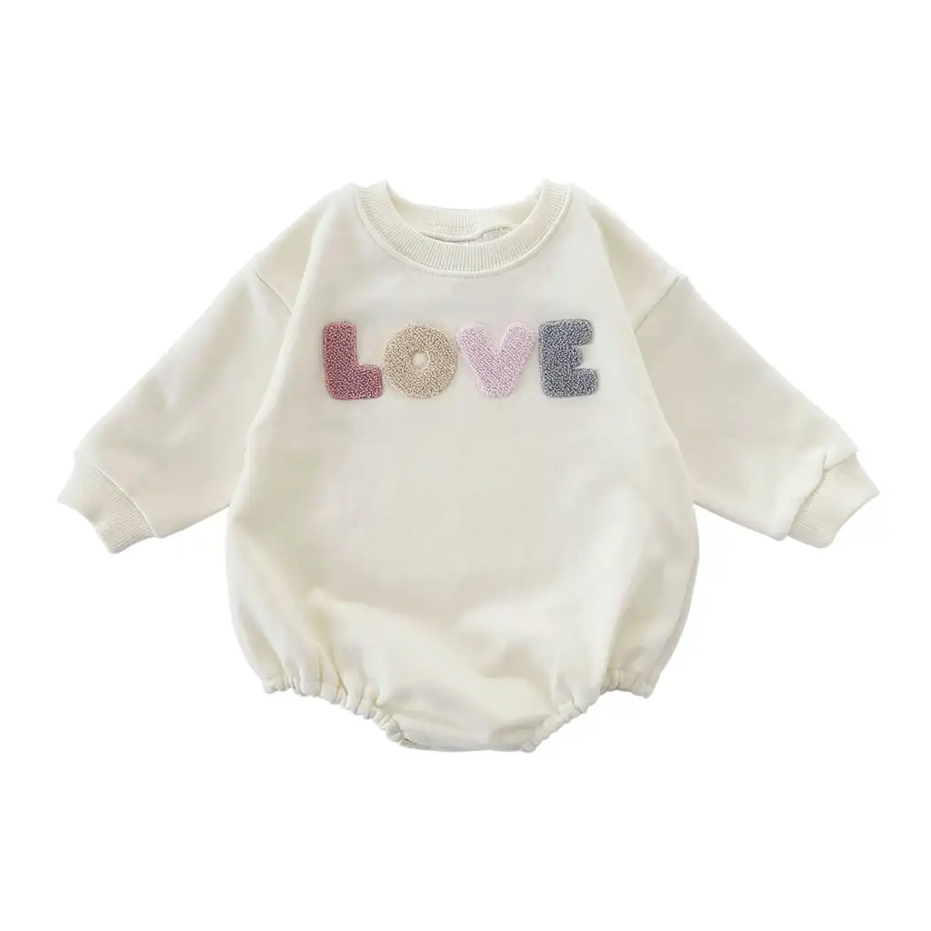 Custom Print Baby LOVE Embroidery Sweatshirt Romper infant Clothes Cotton Baby Romper Bodysuit Wholesale Baby Rompers Bodysuit