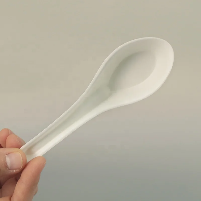 Biodegradable Disposable Paper Sugarcane Bagasse Chinese Soup Dinner Spoon For Serving