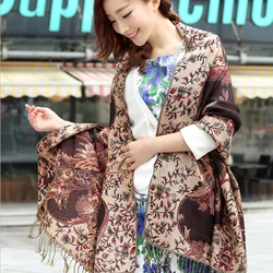 Stylish Retro Women Scarf With Tassel Double Face Golden Line Jacquard Printing Scarf Manufacturer Wholesale