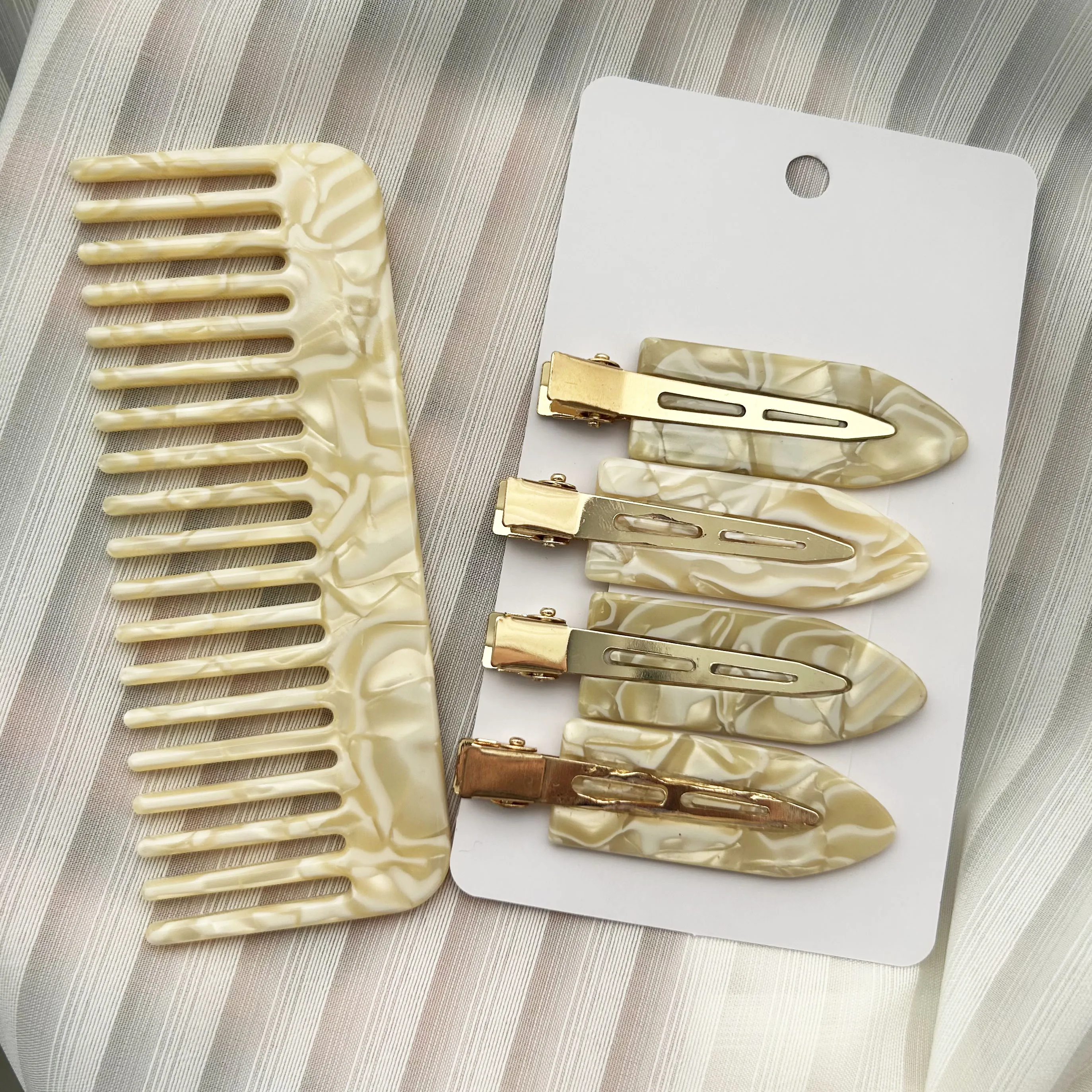 SAIYII Custom Logo Summer Color Wide Tooth Hair Comb Cellulose Acetate Eco Mini Hair Clip Comb Set For Girls And Women