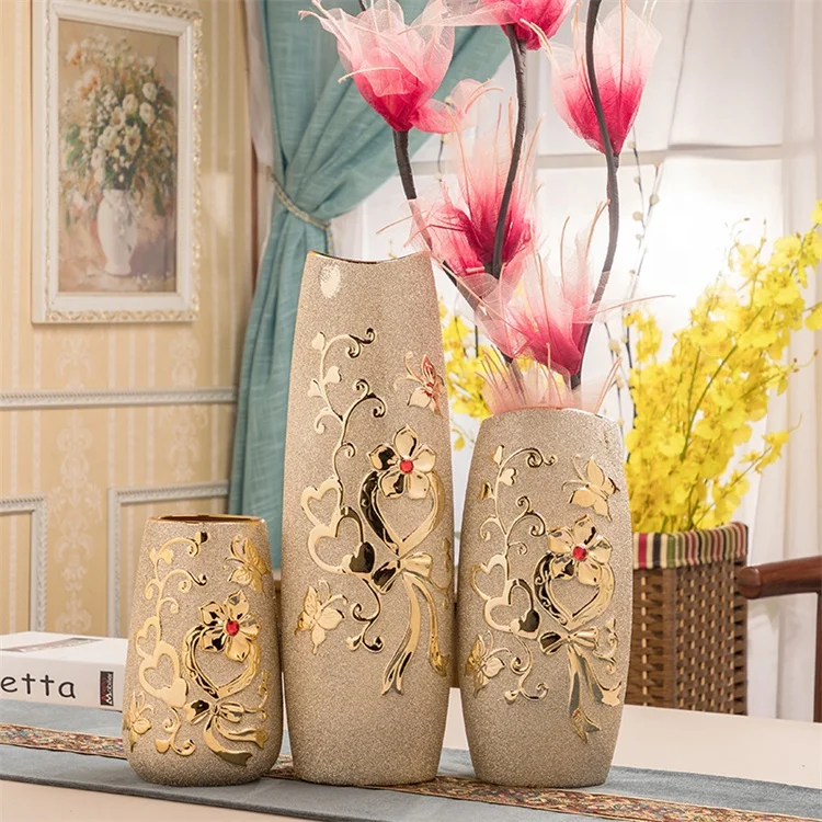 European Gold Ceramic Vase Creative Design Porcelain Flower Vase For Wedding Decor