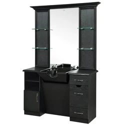 Brown salon station with mirror High quality hair salon station with ceramic bowl Super hair salon barber station