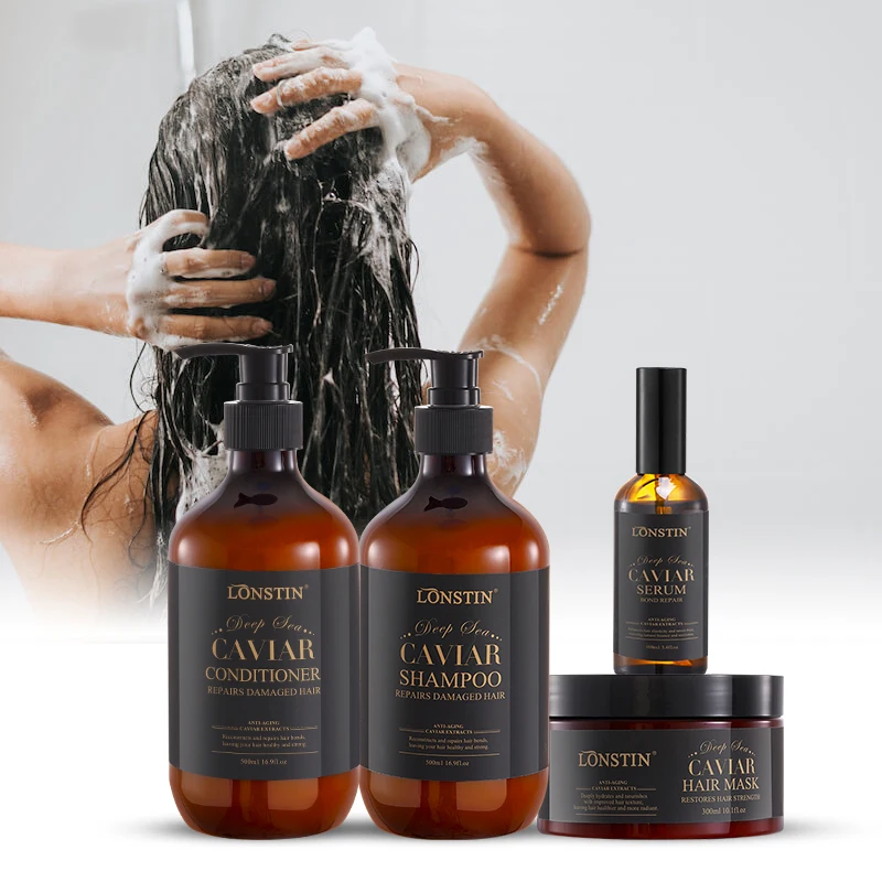 Private Label Organic Hair Care Repair Nourish Black Caviar Hair Treatment Collagen Smooth Caviar Hair Shampoo And Conditioner