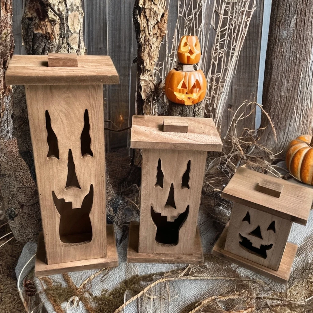 Hot Selling Halloween Wood Craft Lantern Hanging Fancy Design Handcraft Halloween Candle Wooden Box for Easter Party Decorative