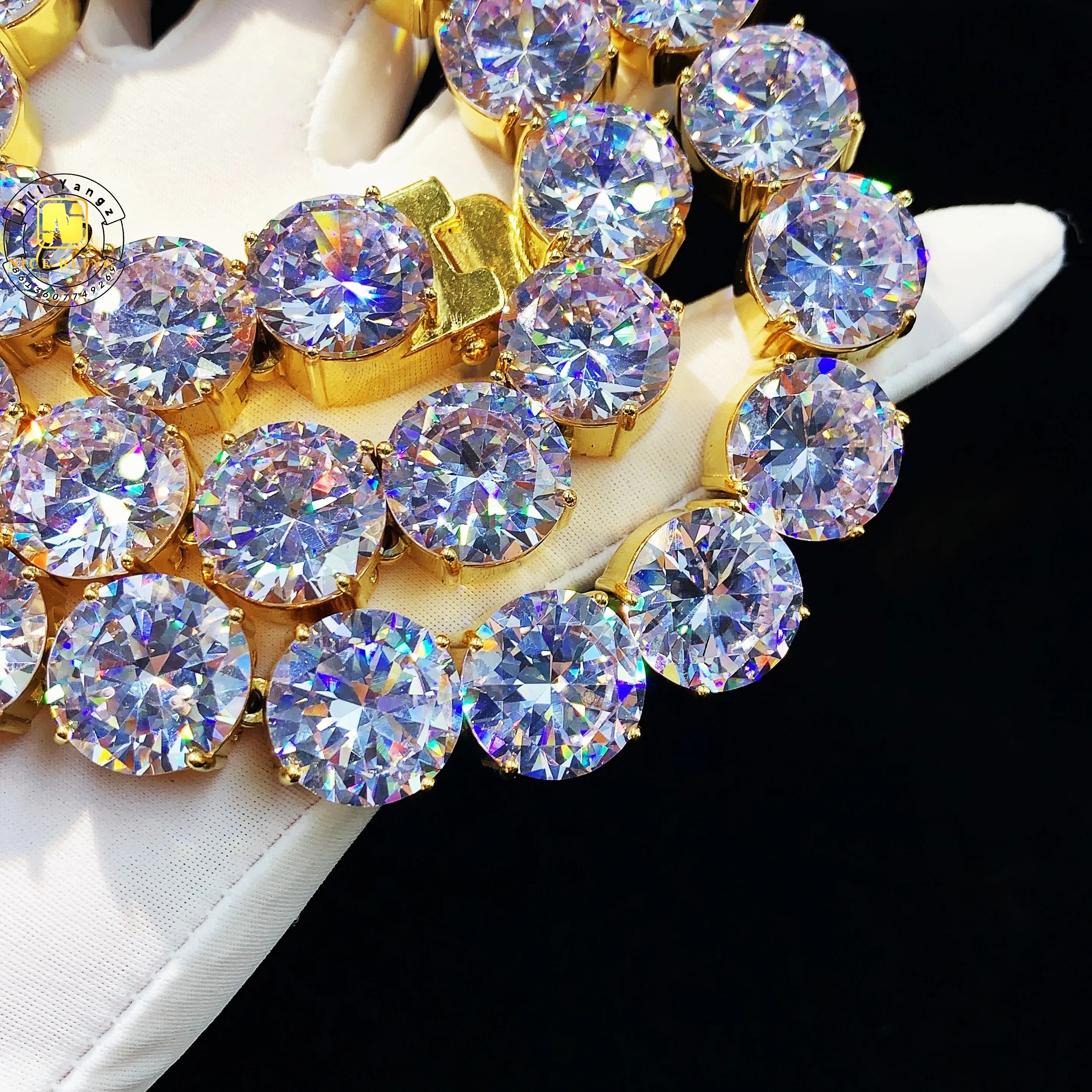 HUGE SIZE Super Big Stone Tennis Chain 15mm Quality Cubic Zirconia Surgical Steel Jewelry Hip Hop Necklace Manufacturer