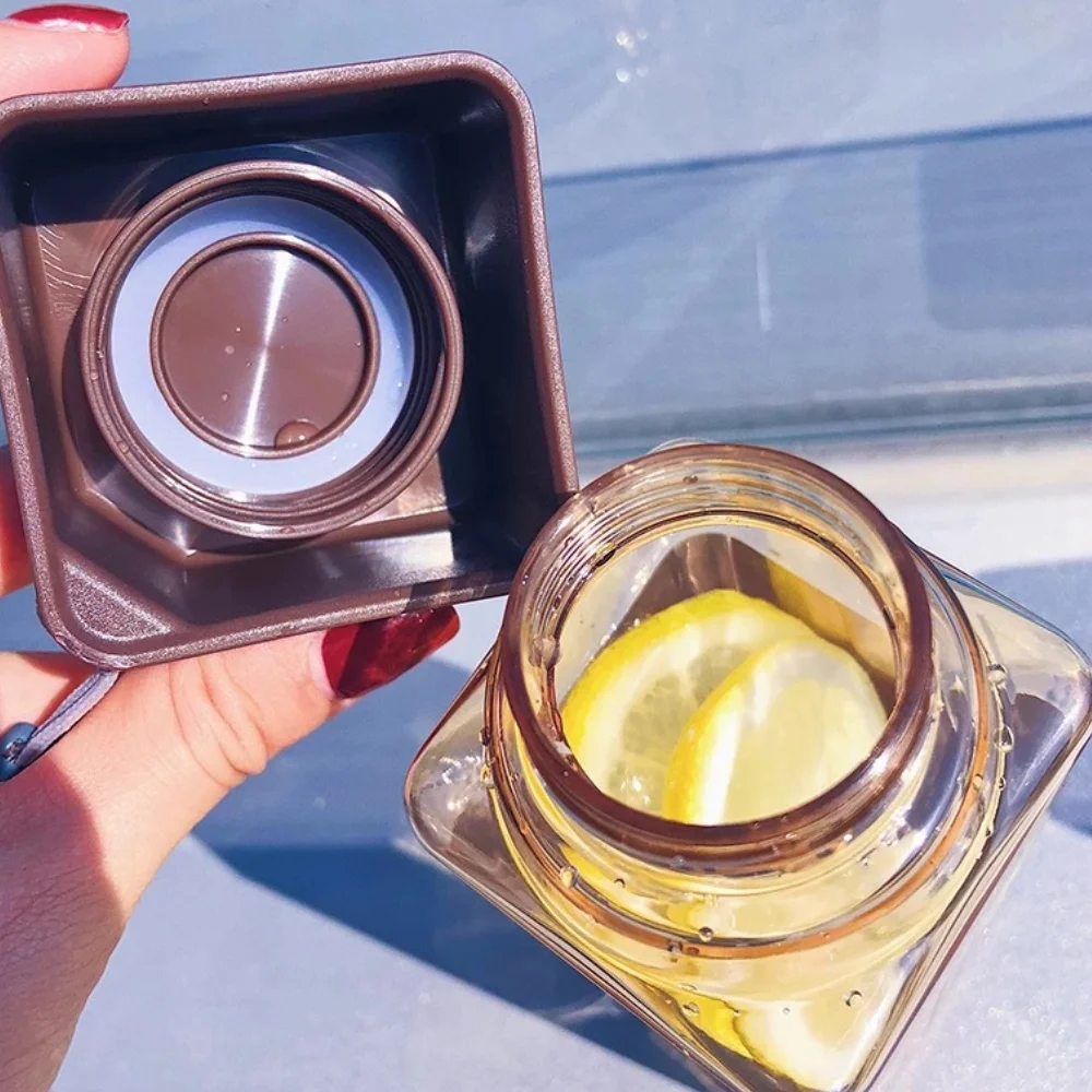 Bpa Free 450ml acrylic reusable milk carton square plastic water bottles with custom logo juice plastic cups with lid