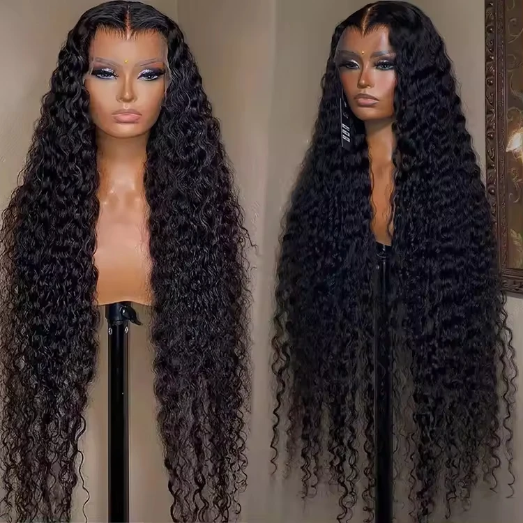 Natural Virgin Brazilian Transparent Human Hair Wig Deep Wave Lace Front with Long Cuticle Remy Grade Swiss Lace wigs