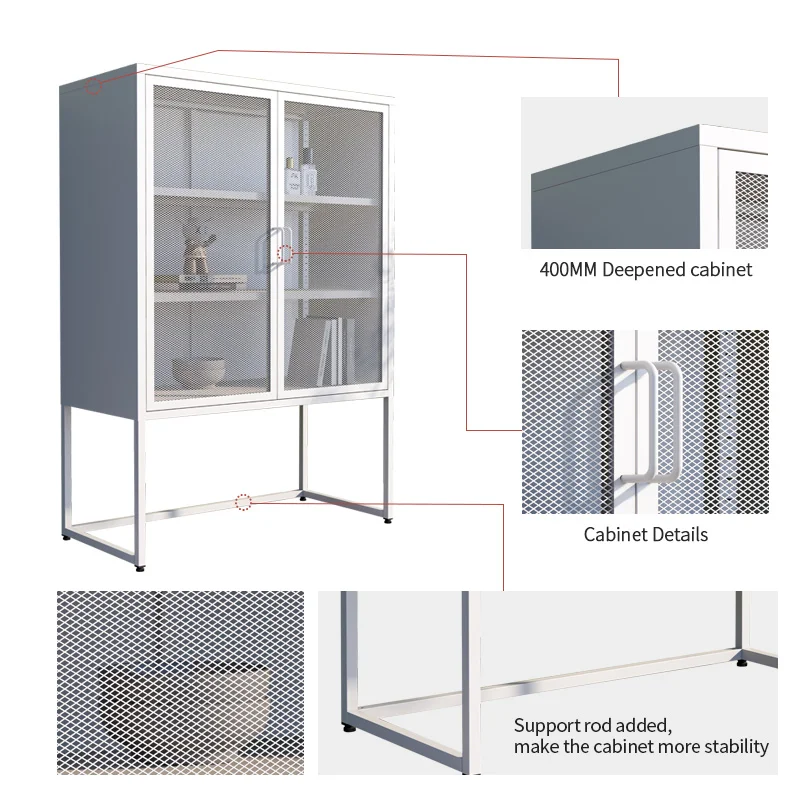 Home Office Furniture Living Room Cabinets 2 Mesh Door Filing Cabinets Storage Metal Locker With Stand Feet