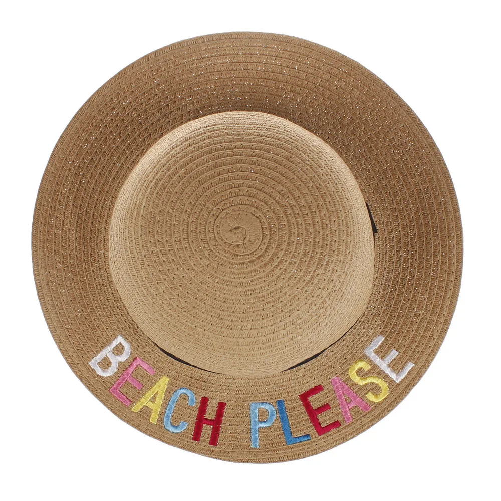 Детская соломенная шляпа с вышивкой, Пляжная Панама от солнца, с надписью, летняя, оптом