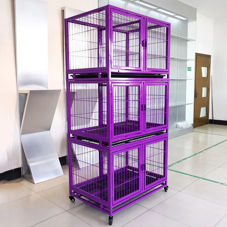Factory Price Stackable Dog Kennel Cage Spray Cat and Dog Cage Metal Animal Electrostatic Painting Button 3 Story 6 Door Steel