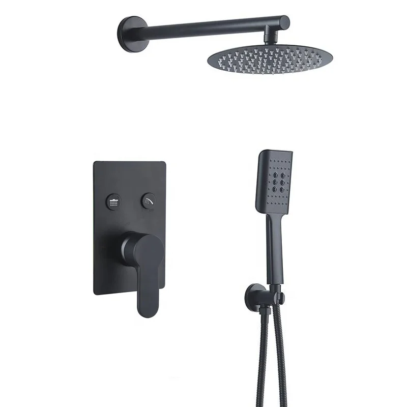 Black Copper Rainfall Bath Shower Head Complete Set Wall Mount Concealed Shower Set For Bathroom In-Wall Mount Shower System Set