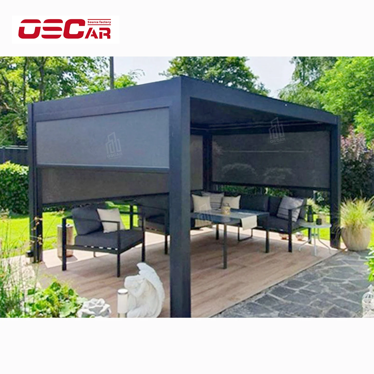 Pergola Motorized Electric Aluminum Outdoor Four Seasons 4*4 3*3 Steel Heat Treated Pressure Treated Wood Type Not Coated