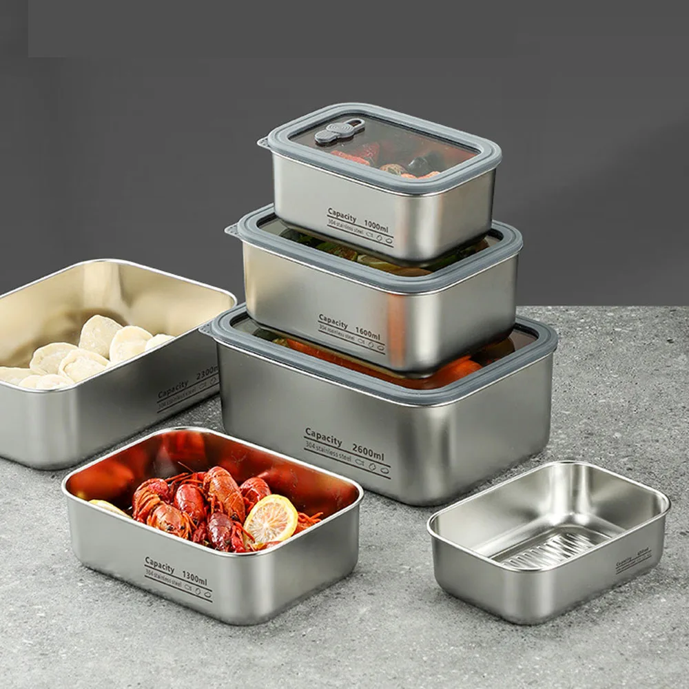 Microwave Safe Kitchen Container Airtight Leakproof Lunch Box For Home Stainless Steel Food Storage Container Set with Glass Lid