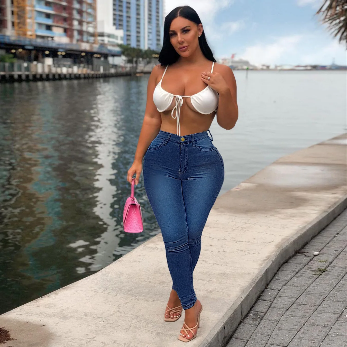 2022 fashion high waist sexy customskinny wholesale dresses  ripped pant ladies women denim jeans