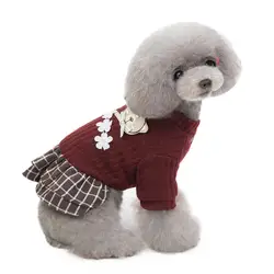 Cute Bear And Flower Pattern Dog Winter Dress Warm Clothes For Small Dogs