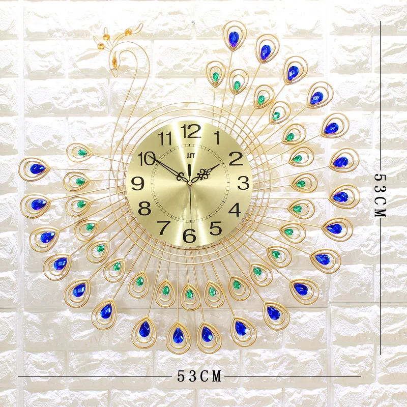2020 New Year Gift European Style Fashion Classic Luminous Mute Gold Peacock Decorate Metal Wall Clock