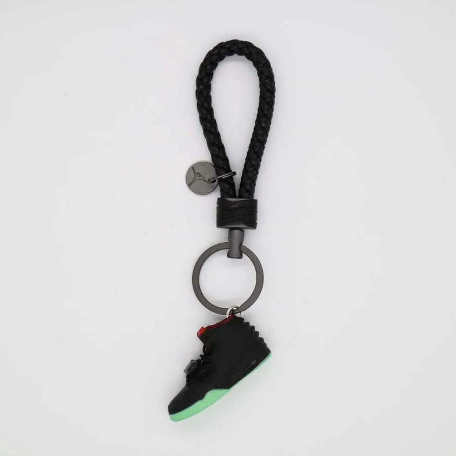 
3D mini sneaker keychain wholesale price with leather strap lanyard 