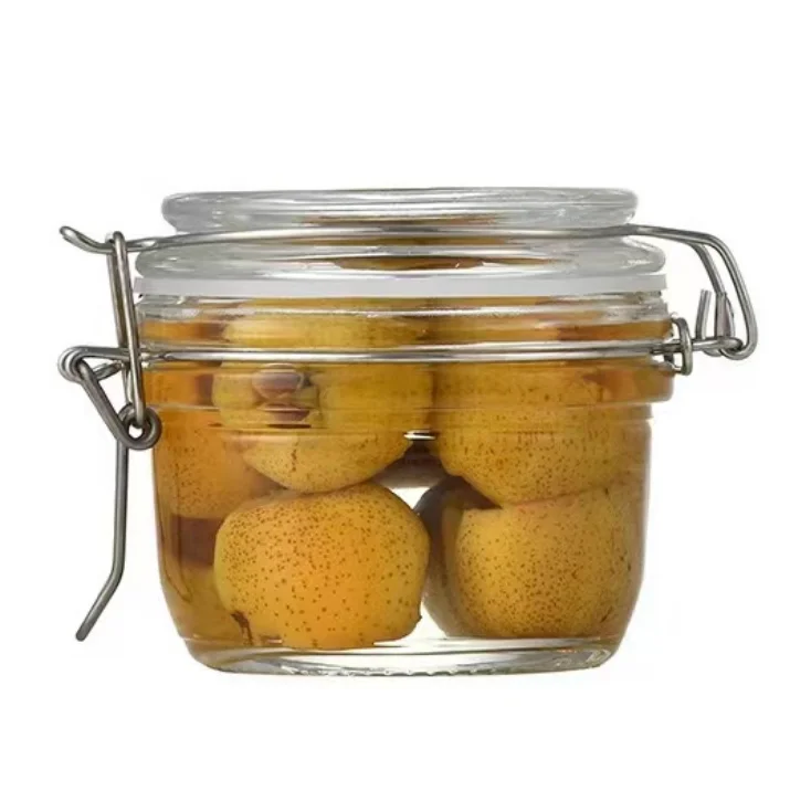 Glass Storage Canister Mason Jar with Bamboo Wood Lid Straw Kitchen Food Storage Clamp Airtight Cookie Glass Storage Canisters