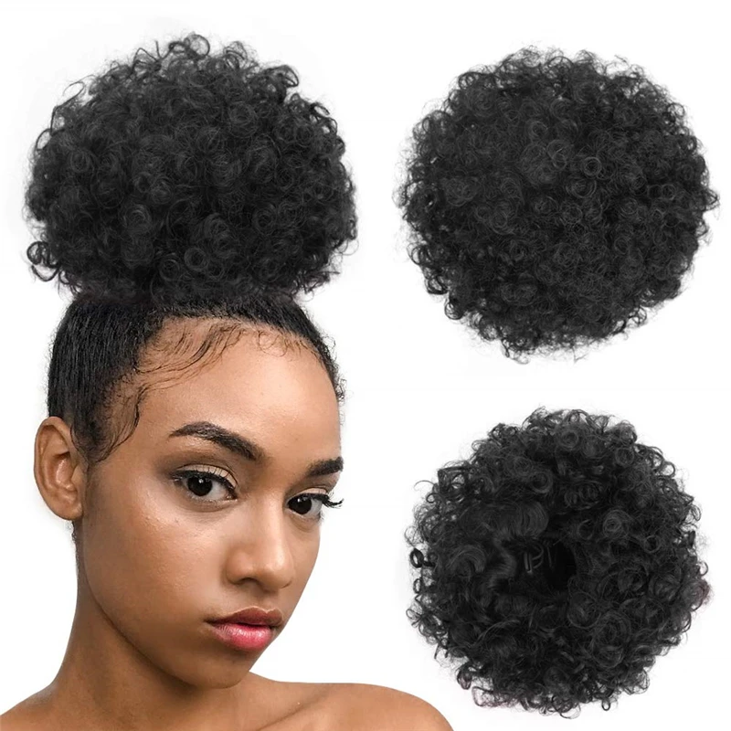 Short Afro Puff Synthetic Curly Hair Ponytail Kinky Curly Wrap Drawstring Puff Ponytail Extension