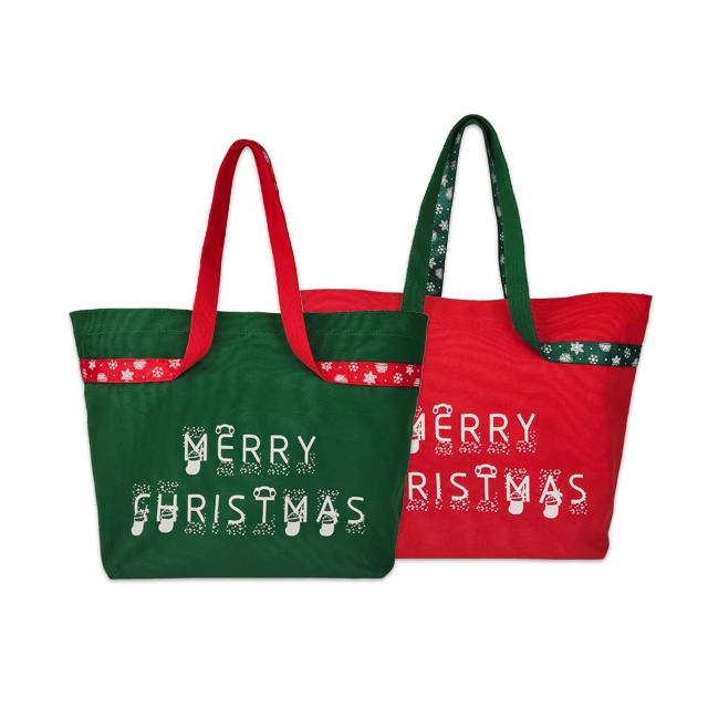 Custom New Style High-Capacity Christmas Pattern Shopping Tote Canvas Shoulder Bags