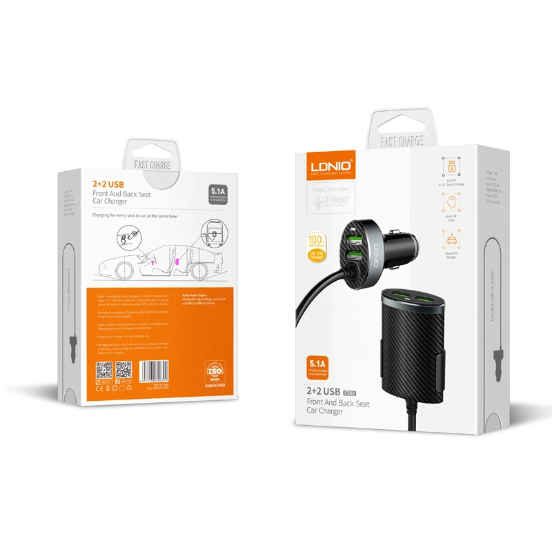 C502 4 USB Port сети 5.1A Электрический автомобильное зарядное устройство для телефона с одним метровый кабель подключения кабеля зарядки