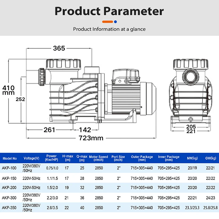 China Manufacturer Commerical Swimming Pool Akp-Series Water Pump Purification Circulating Filtration System Pool Pump