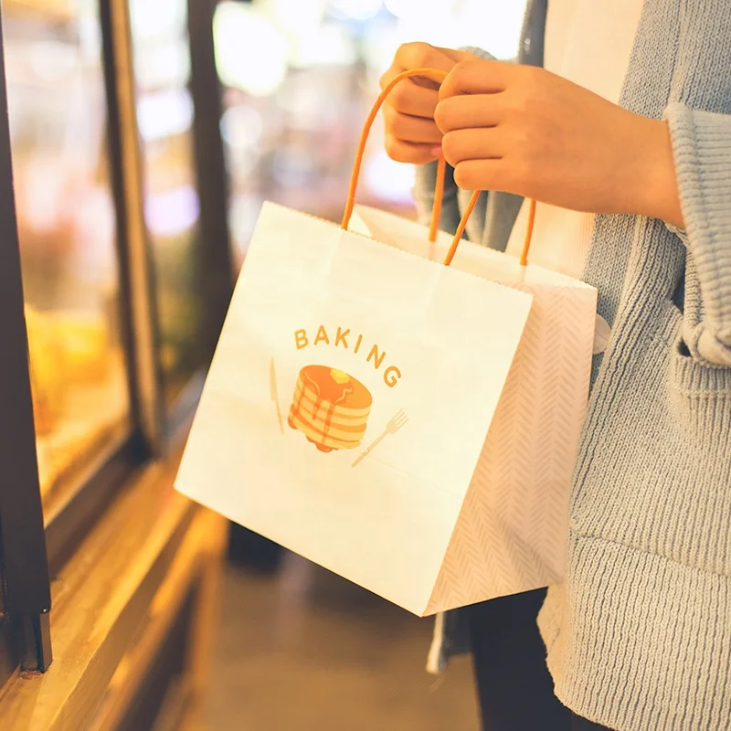 Recycled Restaurant bakery Food Takeaway white brown kraft paper bag food shopping bag custom gift bags with twisted handles