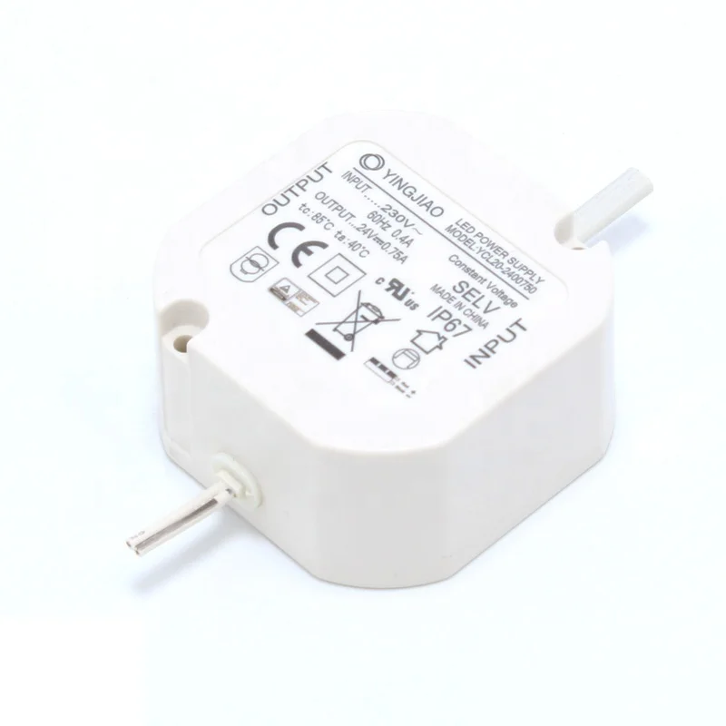 Yingjiao 20W Rainproof Constant Voltage Plastic Round Housing LED Driver 12V 24V CV Mode LED Power Supply