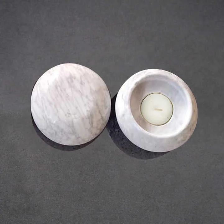 SHIHUI Natural Stone Home Decor Carrara White Marble Homewares Candle Jar Romantic Tea Light Marble Stone Candle Holder