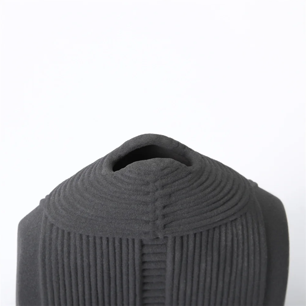 Nordic Modern Creative Matte Pastel Ceramic Wicker Style Lines Bottle Bud Vase Cream for Home Decor