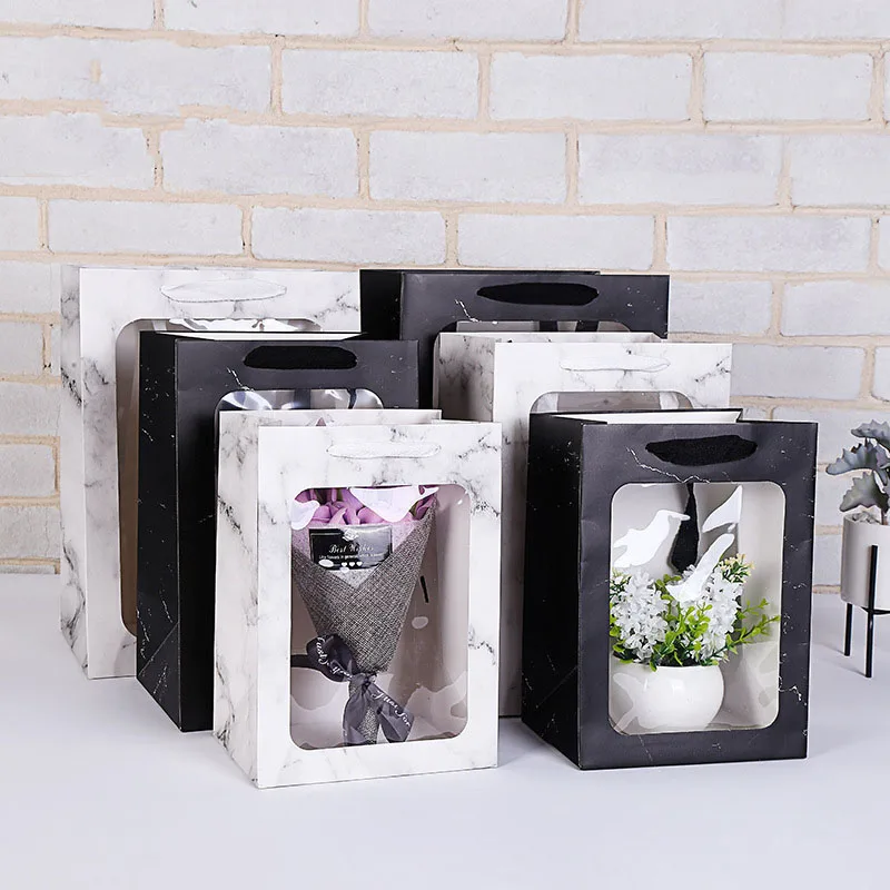 Marble Transparent Gift Box Anniversary Wedding Gift Bag Candy Paper Packaging Flower Gift Box Candy Bags