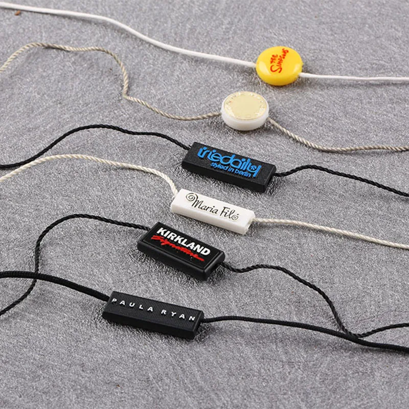 Fast Sample High Quality Garment Accessories Plastic Hanging Grain Custom Embossed Logo Clothing String Nylon Hang Tag String